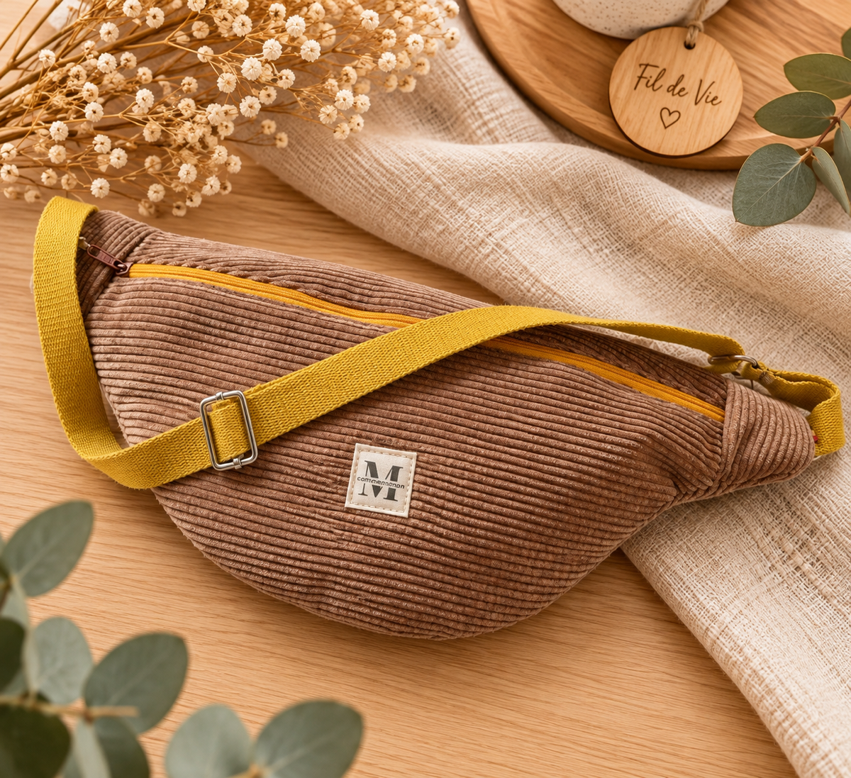 Sac banane velours camel