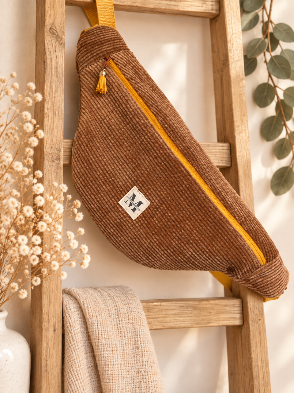 Sac banane velours camel