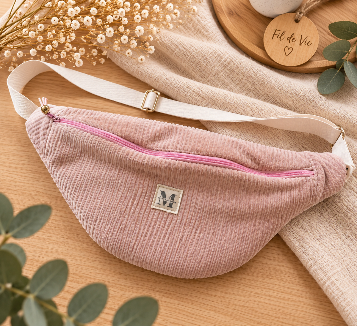 Sac banane velours rose