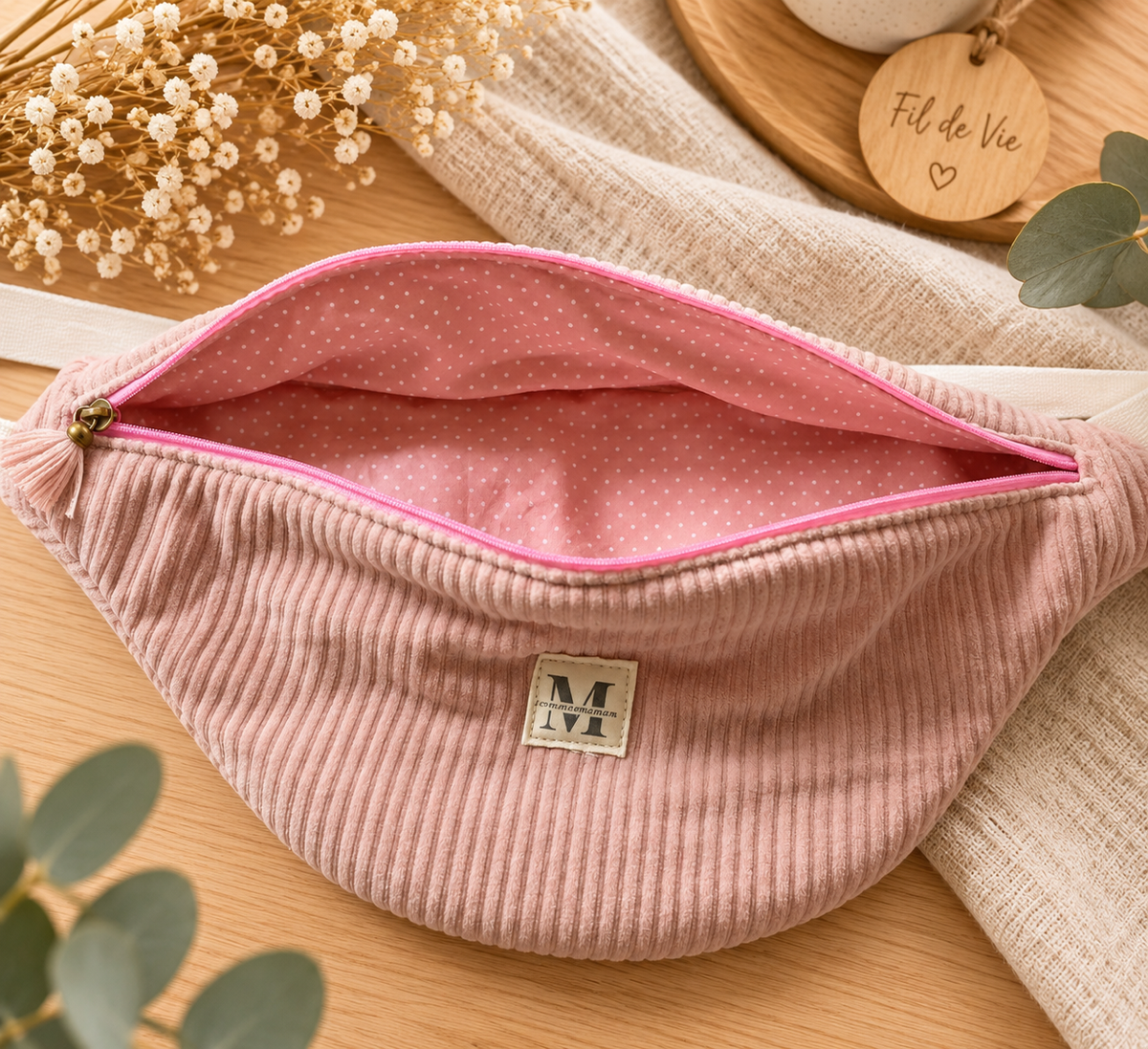 Sac banane velours rose