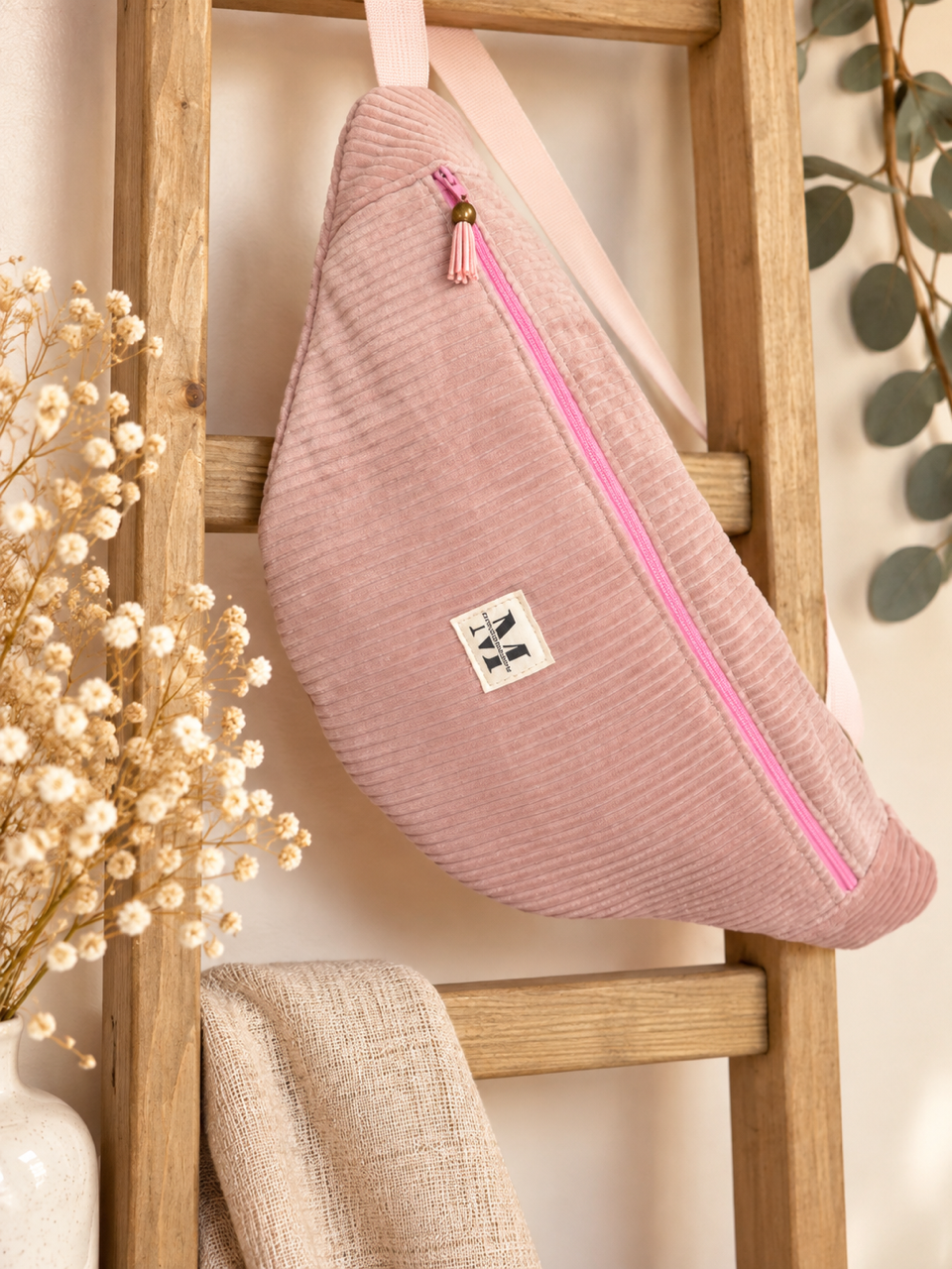 Sac banane velours rose