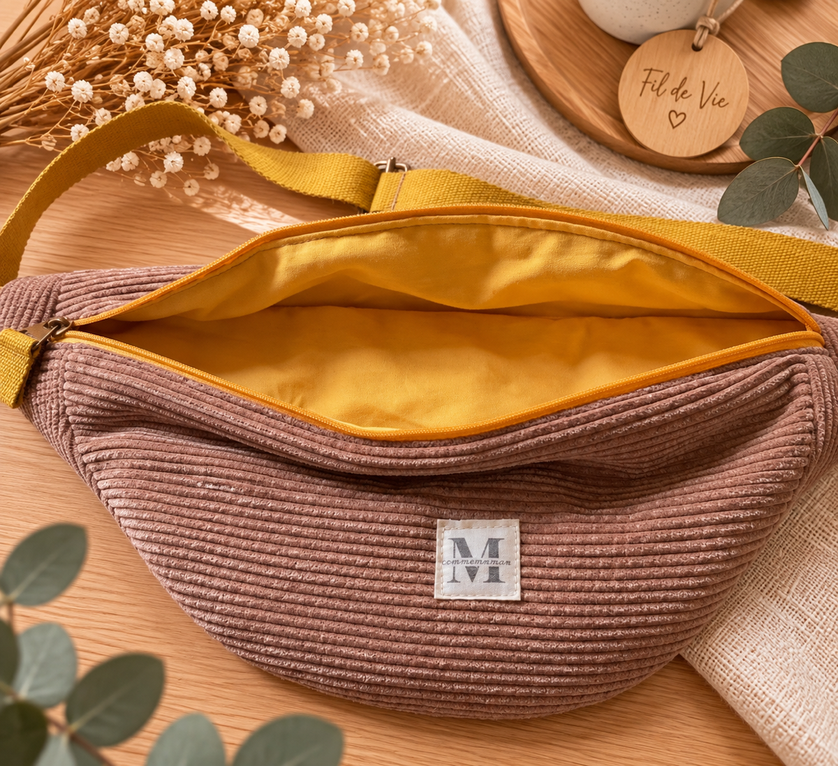 Sac banane velours camel